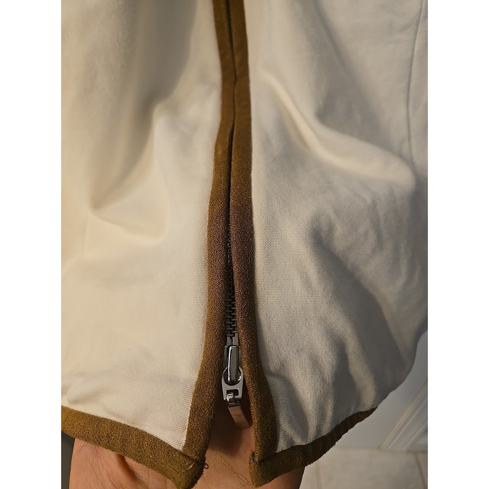 Chico's White Ponte Knit Suede Cuff Blazer Jacker Womens 1 Beige Brown Full Zip - Picture 6 of 16